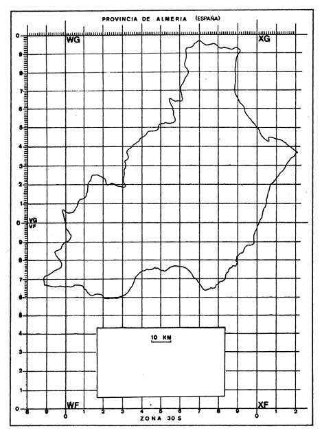 Mapa U.T.M. de la Provincia de Almer&iacute;a. (Reducido un 50 %)