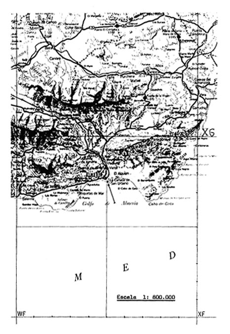 Detalle parcial de un mapa U.T.M. del Servicio Geogr&aacute;fico del Ej&eacute;rcito. (Hoja 2-3)