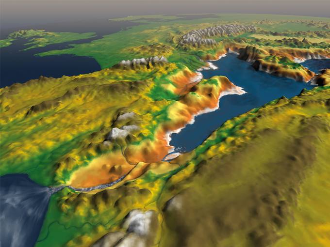 Reproducci�n de c�mo se produjo la mayor inundaci�n conocida en la Tierra que llen� el mar Mediterr�neo hace 5,3 millones de a�os.Ilustraci�n: Roger Pibernat